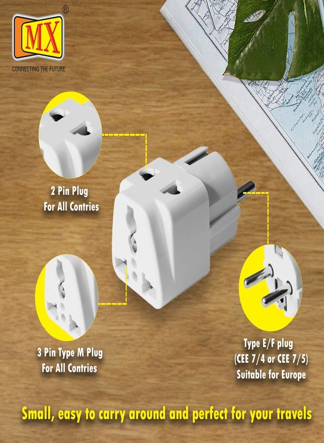 MX Europe Travel Adapter India to Europe Schuko Plug- multiplug Adapter 2 pin 3 Pin Plug Universal Socket Type E/F European Plug Adapter Worldwide Universal Adapter Use HomeOffice (White_2 pcs) - Image 2